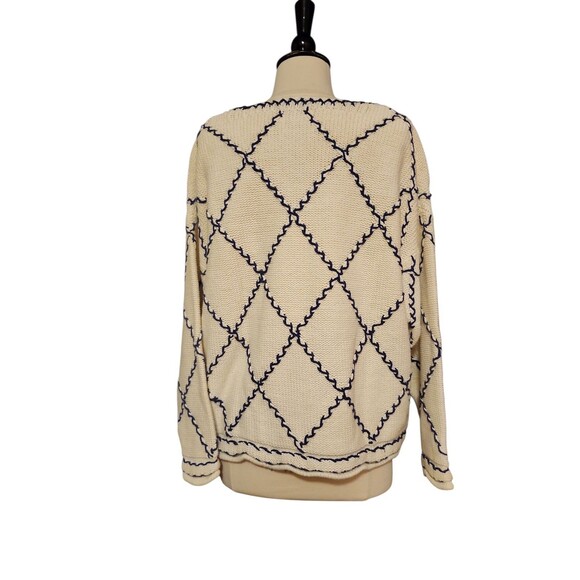 Vintage Express Tricot Oversized Sweater Womens L Cream Americana Fisherman 90s - Picture 3 of 8